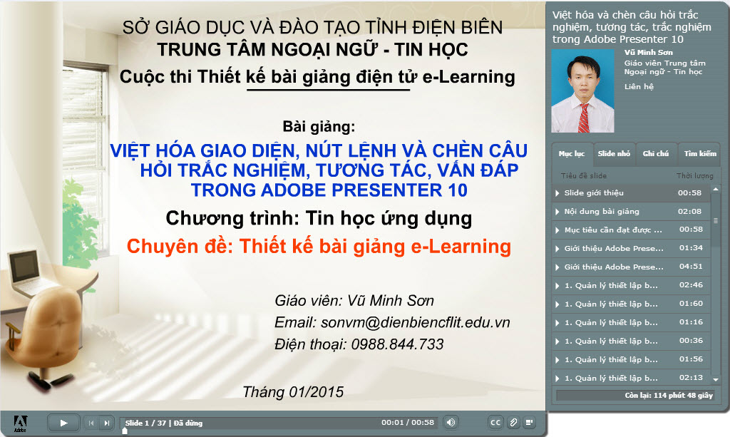 Bài giảng e-Learning: Việt hóa và tạo bộ câu hỏi tương tác trong phần mềm Adobe Presenter 10