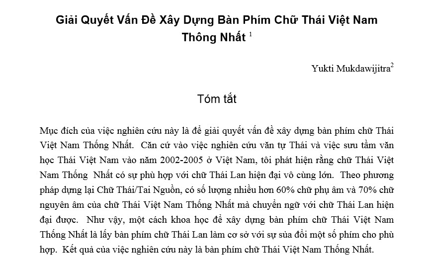 Giải Quyết Vấn Đề Xây Dựng Bàn Phím Chữ Thái Việt Nam Thống nhất