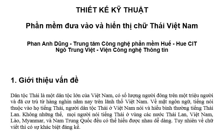 Phần mềm đưa vào và hiển thị chữ Thái Việt Nam